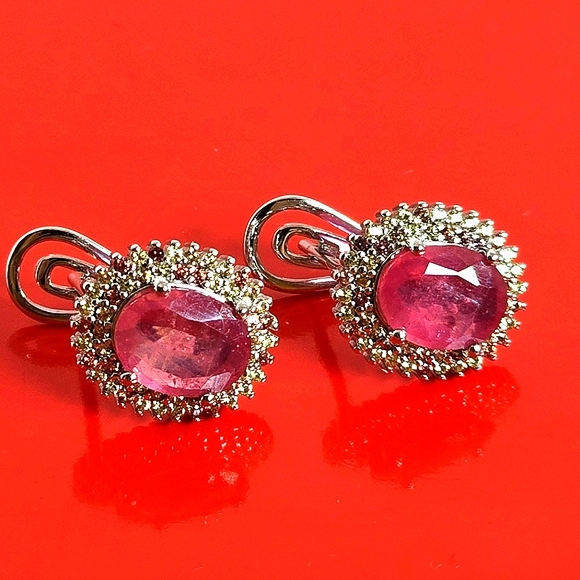 925 Sterling Silver Earrings with Natural Ruby & Sapphires Gemstones - Picture 10 of 14